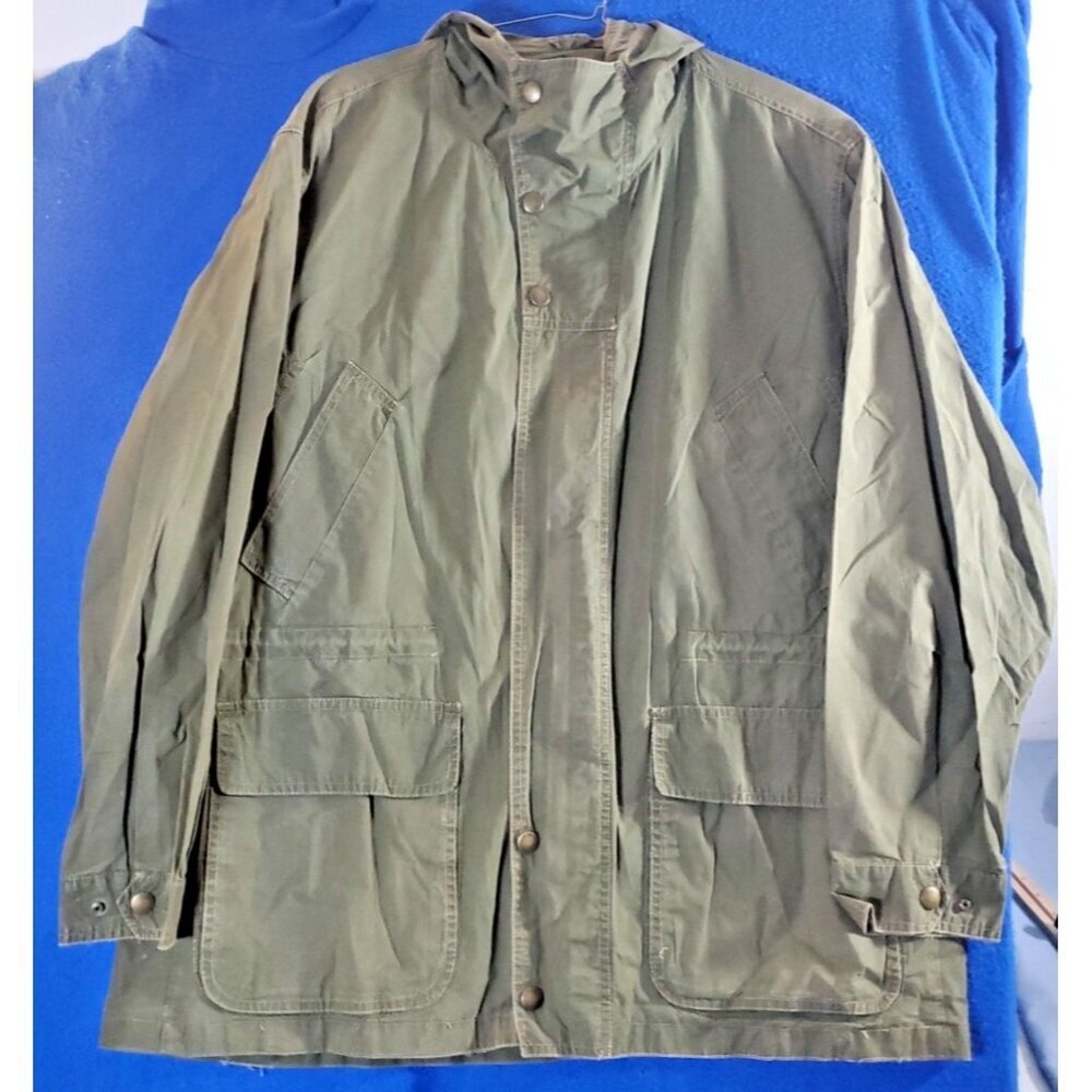 Paul Stuart Coat Long Hooded Fishing Utility Green Field Jacket Men's Size 48